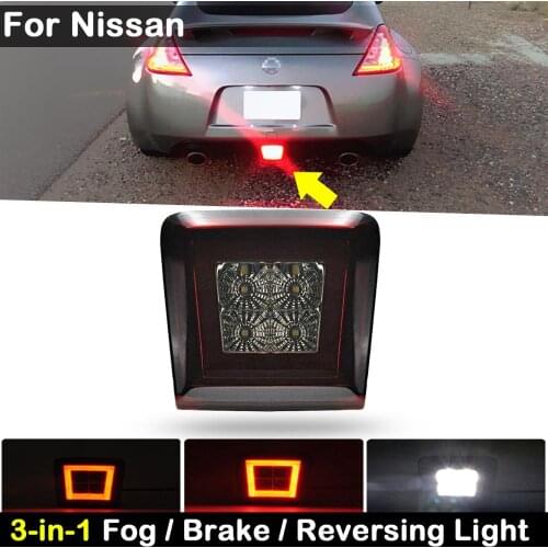 Dark Red Lens 3-In-1 LED Red Brake Light Rear Fog Lamp White Backup Light For Nissan 370Z Z34 Juke Sentra