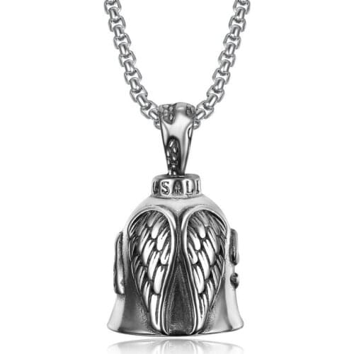 Vintage Silver Color Wings Bell Pendant for Men Charm Necklace Biker Jewelry
