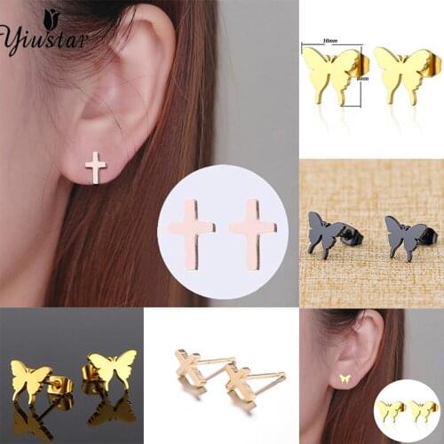 Yiustar Korean Earrings Cross Stainless Steel Earrings Cross Stud Earrings Women Jewelry Studs Small Earrings Charming Keepsake