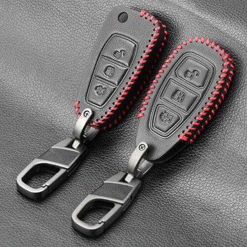 Genuine Leather Auto Key Protection Cover Case Holder Shell Car-Styling for Ford Fiesta Focus MK3 MK4 C-MAX 2011 2012 2013-2018
