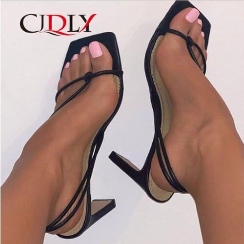 CJDLY Women Sandals Narrow Band Vintage Square Toe High Heels Buckle Strap High Heel Sandals Women Designer Summer Shoes Women