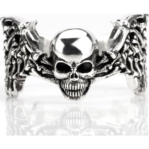 Skull Men Ring 925 Sterling Silver Black Angel Skeleton Punk Rock Ring Male Women Unisex Halloween Street Party Jewelry