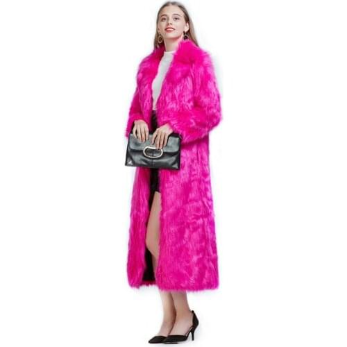 Savabien Autumn Winter Long Fur Coats Elegant Long Sleeve Faux Fur Coat Turn Down Collar Slim Fluffy Fake Fur Jacket Blue Parka