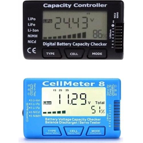 LCD Digital Battery Capacity Checker CellMeter RC CellMeter7/CellMeter8 2-8S 4-8S Servo LiPo Li-lon NiMH Battery Tester