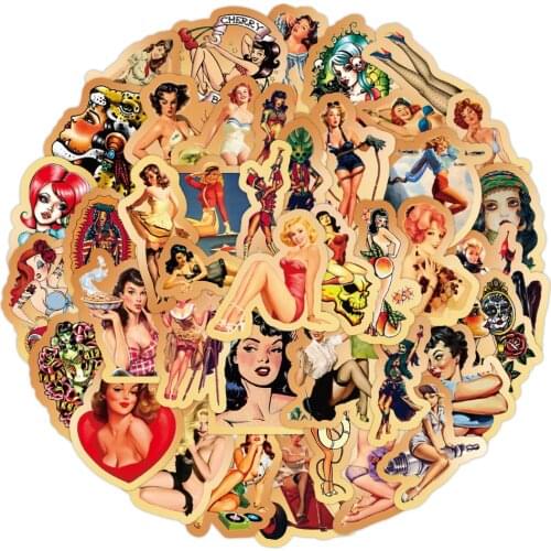 10/50PCS Color Vintage Retro Classic Beauty Make Suitcase Laptop Helmet Waterproof Sticker Decoration Wholesale