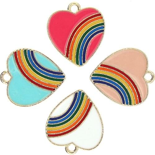 10pcs/lot 18*20mm Rainbow Heart Enamel Charms Jewelry Accessories Earrings Pendant Bracelet Necklace Zinc Alloy DIY Findings