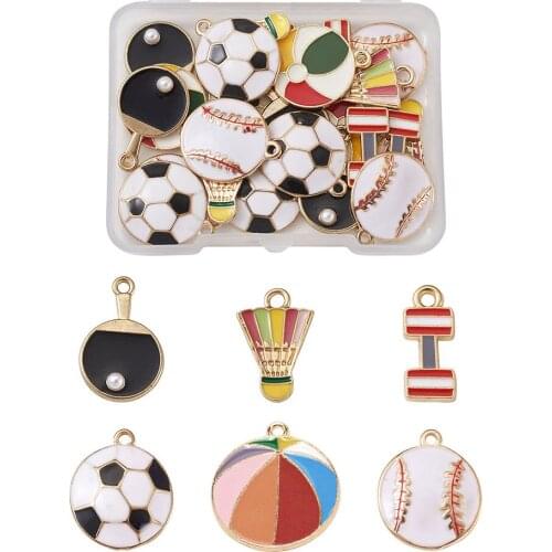 24pcs/box Alloy Enamel Pendants Charms Sports Ball Theme Football Volleyball Pendant For DIY Bracelet Necklace Jewelry Making