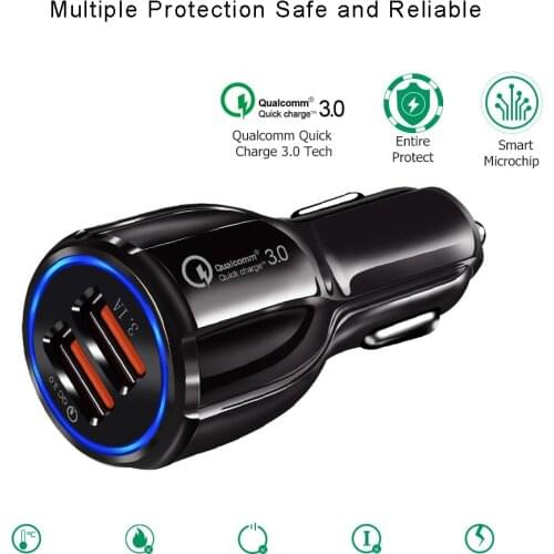 3.1A Car Micro USB Charger for Xiaomi A1 A2 Mi 8 6 5 5s QC 3.0 Quick Charge 3.0 Mobile Phone Charger 2 Port USB Fast Car Charger