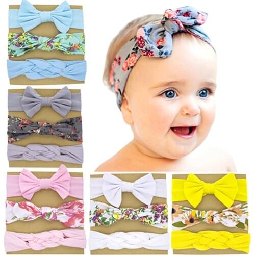 3pcs/lot Solid Color Cross Knotted Infant Elastic Headband Cute Print Bunny Ears Baby Hairband Fashion Bows Headwear Kids Gifts