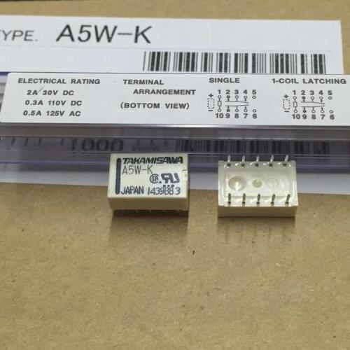 5Pcs/Lot Relay A5W-K Dip10 Electromechanical Relay Dpdt 2A 5Vdc 178Ohm Through Hole New And Original
