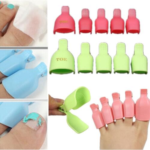 Honey Joy 5Pcs Plastic Foot Toe Nail Art Soak Off Cap Clip UV Gel Polish Remover Wrap Tool