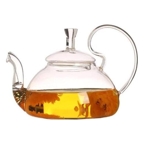600ml Heat Resistant With High Handle Flower Coffee Glass Tea Pot Blooming Chinese Glass Teapots