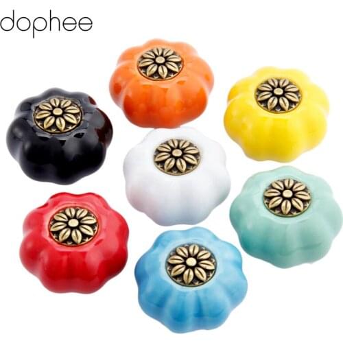 7Pcs Ceramic Door Knob Furniture Handle Cupboard Drawer Cabinet Knobs and Handles Kitchen Pull Handle for Furniture Pumpkin
