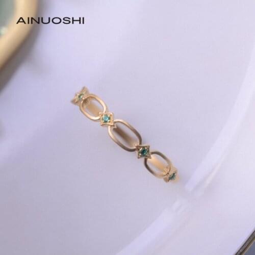 AINUOSHI 0.016 Carat Natural Emerald Engagement for Women Round Cut 18K Gold Classic Fashion Ring Fine Jewelry