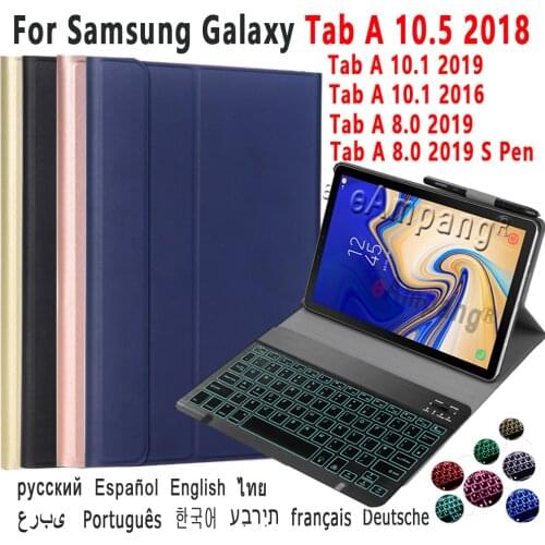 Case Backlit Keyboard For Samsung Galaxy Tab A 8 8.0 2019 10.1 A6 2016 10.5 2018 T290 T295 P200 P205 T510 T515 T590 T595 T580