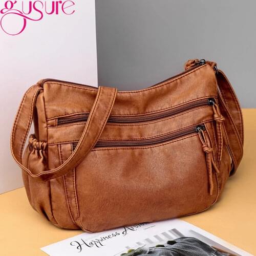 Gusure Designer Multi-pocket Crossbody Shoulder Bags For Women Sac Winter Soft PU Leather Luxury Small Handbags Ladies Bolsas