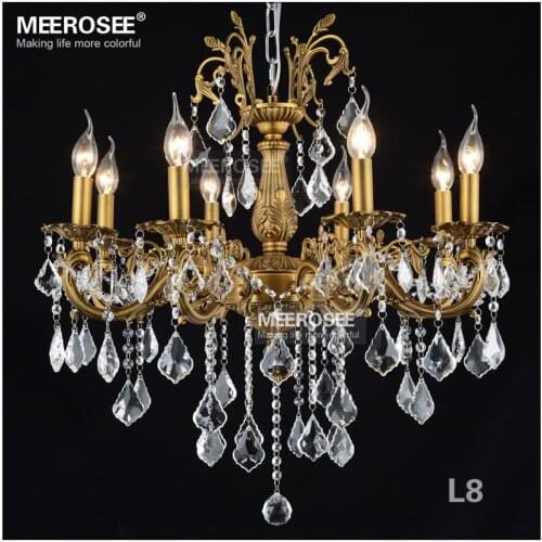 Bronze Color Crystal Chandelier Light Fixture Brass Finish Silver Metal Clear Crystal Lustre Lamp Villa Cristal Hanging Lighting