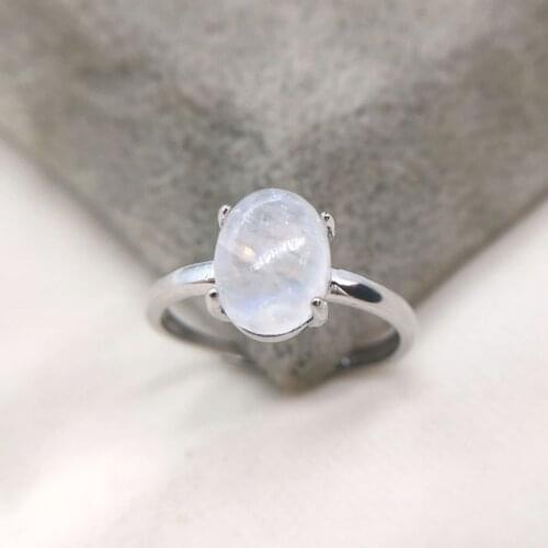 Solitaire Oval Natural Moonstone 925 Sterling Silver Rings For Women Girls Wedding Engagement Jewelry Adjustable Finger Bague