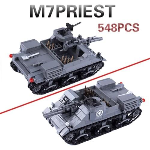 MOC WW2 M7 Priest Tank Building Blocks US Soldiers Army Figures Parts Military Track Truck Weapon Artillery Accessories Kids Toy