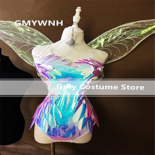 DC34 Ballroom dance costumes sexy women bodysuit singer stage wears dress wings club performance clothe cosplay bikini party bar