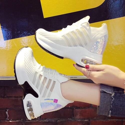 Wedge sneakers ladies sneaker sequins shoes Women Mesh Platform Sneakers Trainers White Shoes Heels Wedges Shoes Casual Shoes
