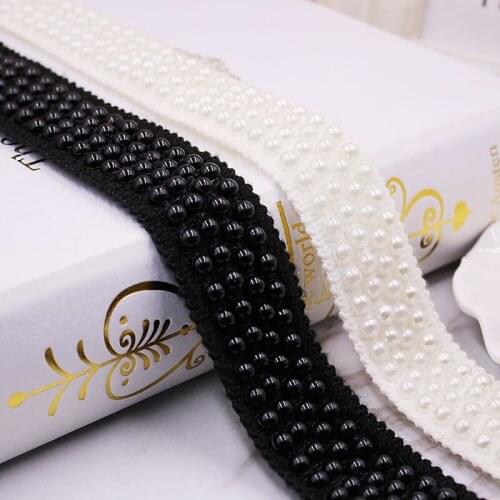 5Yards Handmade Beaded Sewing Lace Trims Nylon Ribbon Applique for Wedding Dress Decor Craft White black