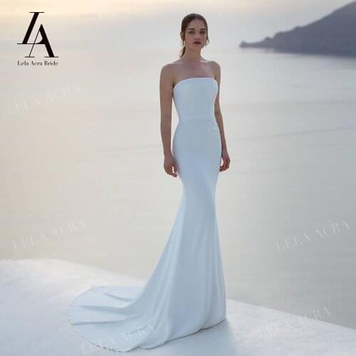LelaAcra Sleeveless Wedding Dress 2022 Vintage Satin Mermaid 2 In 1 Removable sleeves Princess Bride Gowns NE08 Vestido de Noiva