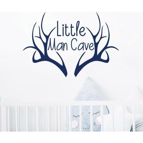 Little Man Cave Wall Decal Woodland Nursery Decor Deer Antlers Vinyl Stickers Rustic Decals Kids Room Man Secret Mural C412