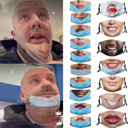 HOT Creative Fun Adult Face-masks Women Men Unisex Masque Spoof Funny Washable Breathable Protection Mask Halloween Cospaly Gift