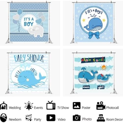 Cute Blue Shark Animation Background Baby Birthday Party Decoration Photography Studio Photo Children Room Ornament Backdrop