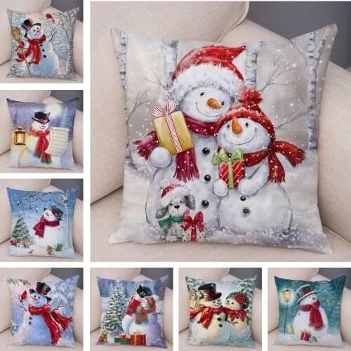 Cute Cartoon Snowman Cushion Cover Decor Merry Christmas Pillow Case Soft Plush Pillowcase for Children Room Sofa Car 45x45cm
