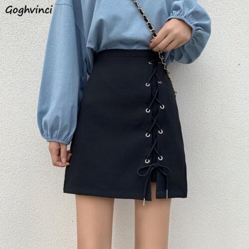 Skirts Women Bundle Drawstring Black Simple Mini Skirt Female Designed All-match A-line High Waist Slim Summer Sheath Harajuku