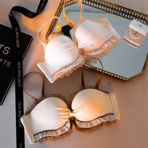 Fashion Seamless Push Up Deep-V Neck Young Girls Intimates White Half Cup Adjustable Women Sexy Underwear Bra And Panty Sets