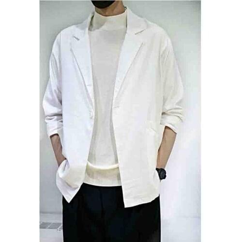 Mens new style suit collar one button loose fashion cotton hemp coat spring and autumn top versatile fashion large size