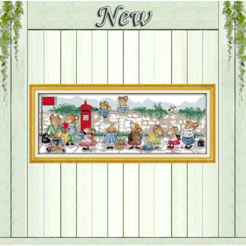 The mice waiting for the bus decor paintings Counted Print on canvas needlework kits Sets embroidery DMC 11CT 14CT Cross Stitch