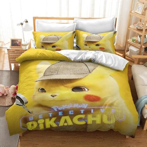 Pokemon Duvet Cover Set Two/Three Piece Bedding Sets Detective Pikachu Quilt Cover 3D Digital Printing Popular Bed Comforters