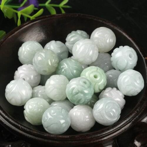 20PC Natural jade Emerald Lotus Bead 13mm DIY Accessories Bangle Charm Jewellery Fashion Hand-Carved Luck Amulet