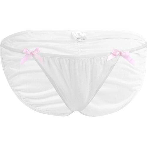 Mens Lingerie Sissy Gay Underpants Bottoms Low Rise Elastic Waistband Bowknots Bikini Bottom Solid Color UnnderwearMini Briefs