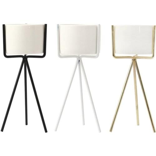 Nordic Home Decor Gold Iron Rack Holder Vase White Small Flower Planter Iron Succulent Herb Pot With Rack Plant Flower Pot Set