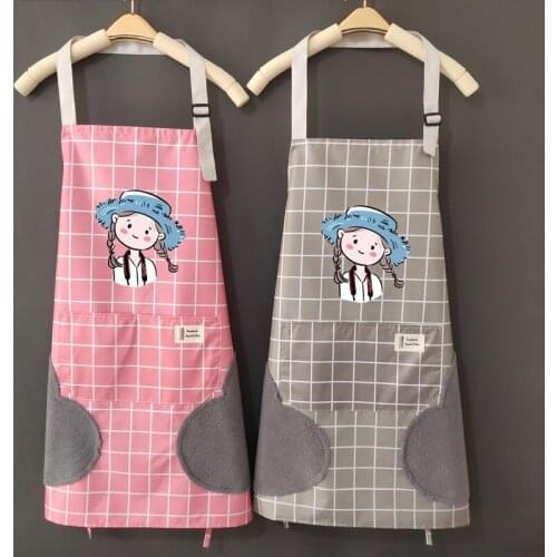 New hand wipe home kitchen cute fashion female apron waterproof and oil proof printing logo