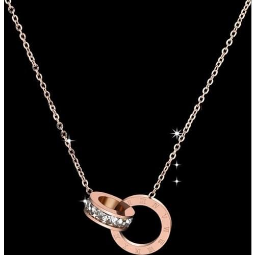 Roman Numerals Stainless Steel Zircon Pendant Necklace For Women Jewelry