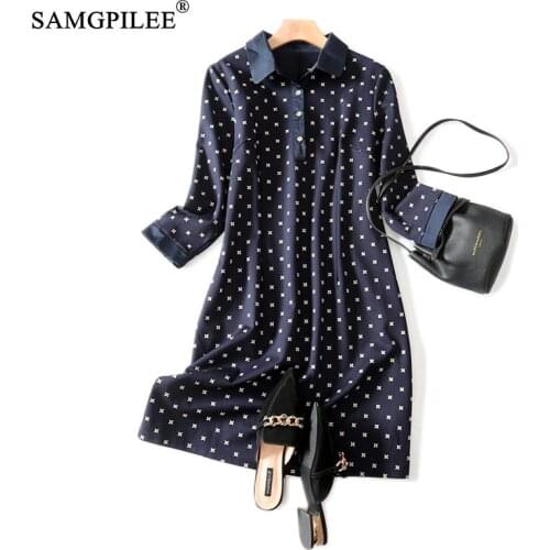 Dresses Winter 2021 Woman Casual A-line Floral Three Quarter Sleeve Plus Size Women Dress Turn-down Collar Women Winter Sundress