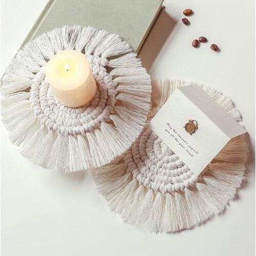 Northern Europe Macrame Cup Pad Bohemia Tablecloth Table Mat Pure Handmade Cotton Braid Non-slip Insulation Mats For Kitchen