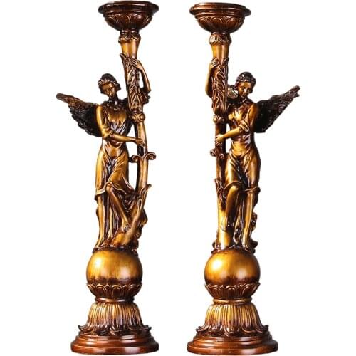 American Retro Candle Holders Resin Angel Gold Candlestick Side Cupboard Wedding Centerpieces Bougeoir Candles Home Decor FC408