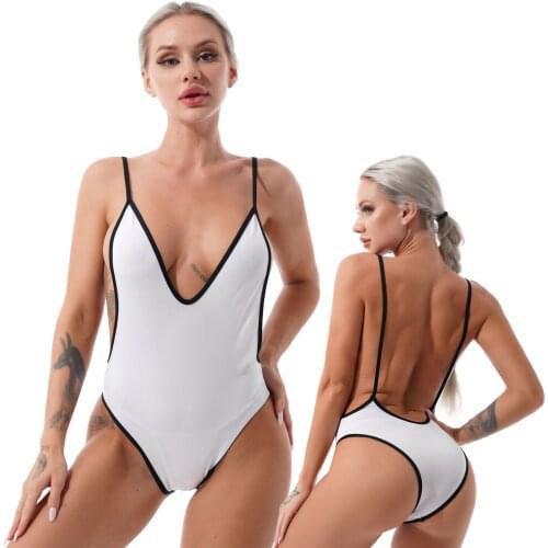 Plus Size Porno Costume Intimates Erotic Teddies Bodysuit Sexy Deep V Neck Straps Open Back Hollow Out Leotard Jumpsuit Bathing