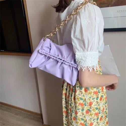 Luxury chain female bag High quality PU leather Womens handbag Blue Ruched Shoulder Bags for Women Crossbody Bag sac a main