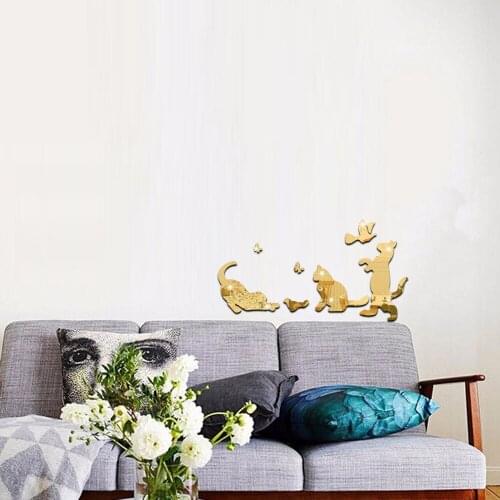 JM027 Cartoon Cat Kitty Creative 3D Removable Self Adhesive Acrylic Mirror Wall Sticker