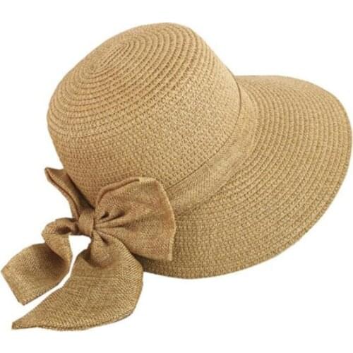 New Fashion Flat Sun Hat Womens Summer Bow Straw Hats For Women Beach Headwear Chapeau Femme Panama Straw Hat