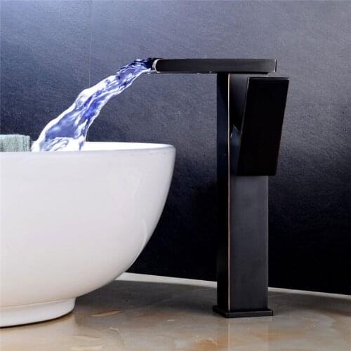 Bathroom Basin Faucet LED Faucet Brass Sink Waterfall faucet Single Hole Cold Hot Water Tap Basin Faucet Mixer Tap Torneira