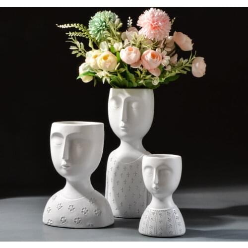 Home Decoration Resin Vase Room Decoration Sculpture Statue Figure Flower Pot White Storage Box Handmade Art Flower Arrangement